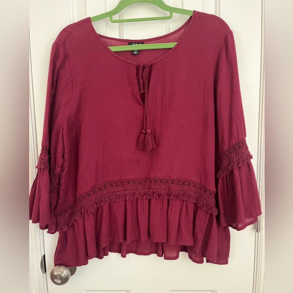 a.n.a Raspberry Plumb Crochet Tassel Peasant Tunic